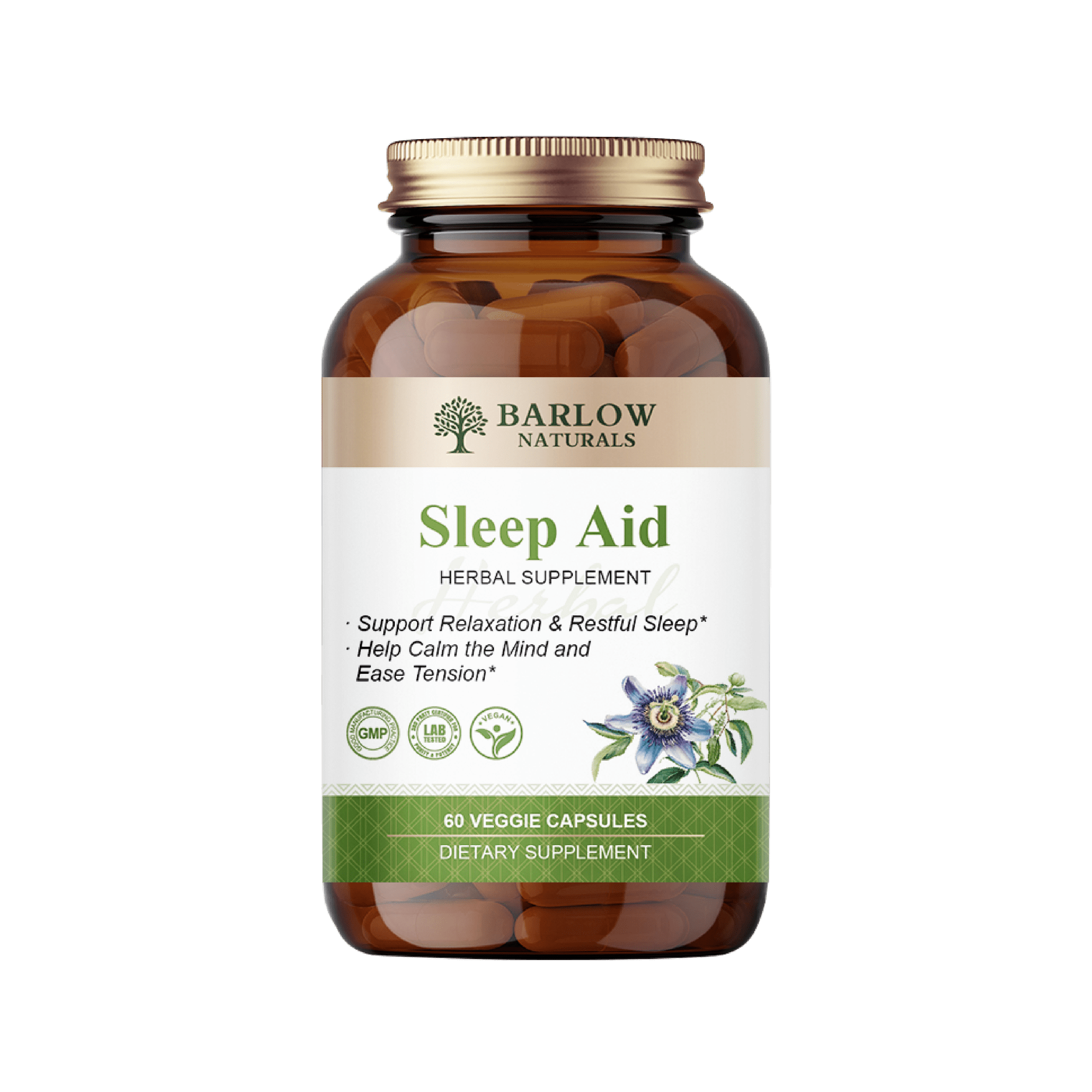 Barlow Naturals Sleep Aid – Melatonin, Magnesium, Valerian Root, Ashwagandha, GABA & Chamomile, Vegan Capsules, 60 Count