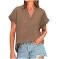 thumbnail image 2 of ECZHAW Womens Tops ,Womens Summer Tops V Neck Short Sleeve Tshirt Loose Flowy Tunics Solid Color Dressy Casual Blouse Shirts, 2 of 9