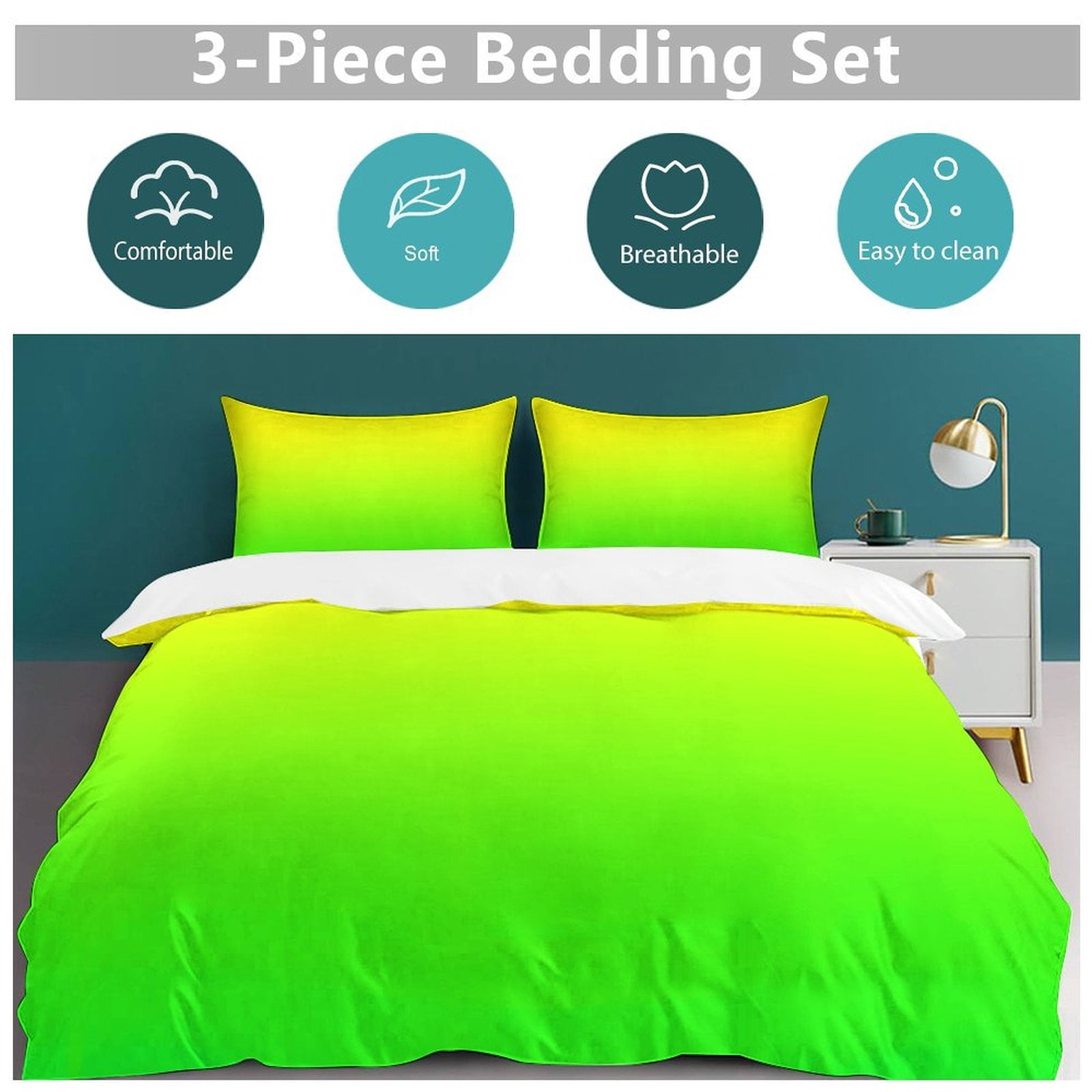 Yellow Green Gradient Set Duvet Cover Bedding Set Duvet Cover Polyester Quilt Cover for Full Size