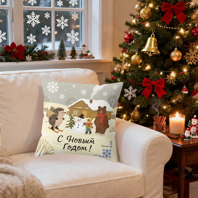 Funda de Almohada para Sala de Estar, Sofá, Decoración de Ambiente Festivo, Funda de Cojín Navideña