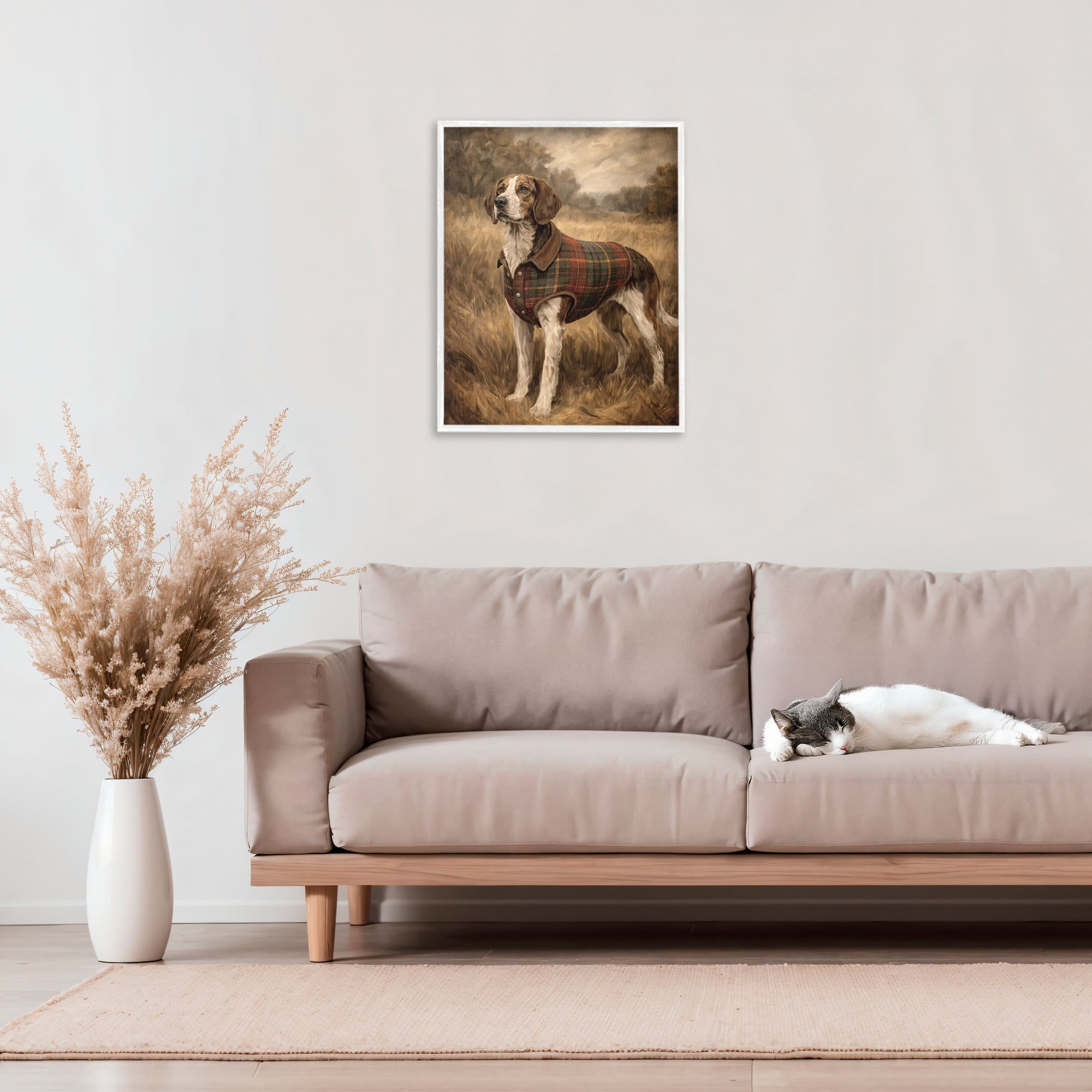 Stupell Industries Hunting Days Plaid Jacket Hound White Framed Giclee Art, design by Kim Allen