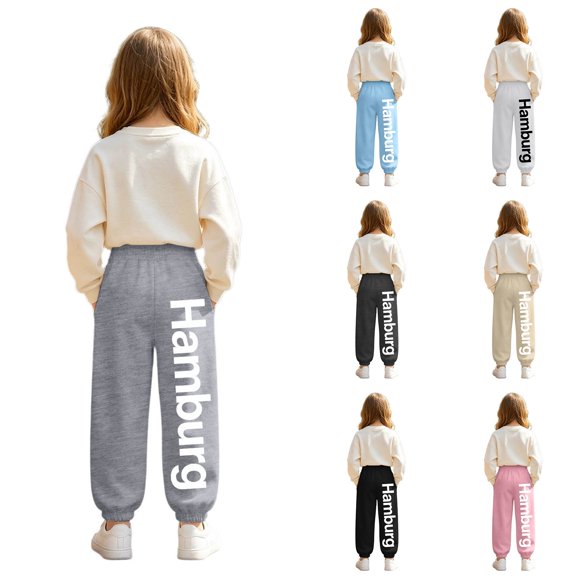 Shadoumai Girls Casual Sweatpants Letter Graphic Print Kid Activewear Elastic Waist Joggers Joggers For Play Everyday Wear,Girl Uniform Pants 9-10 Years