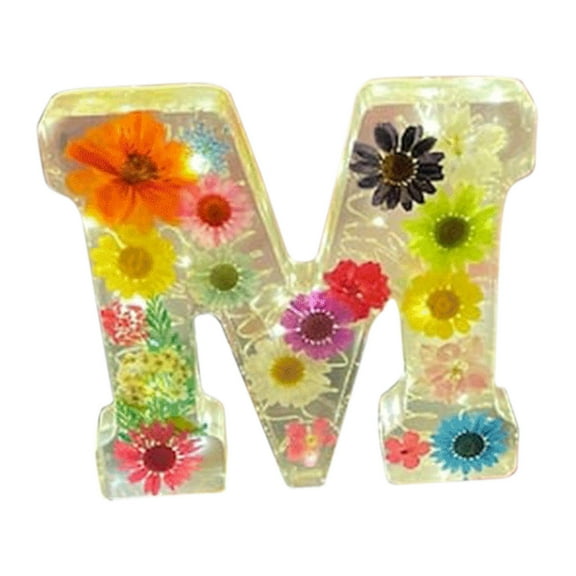 Herrnalise Floral 26 Letters Resin Night Light,Handmade Dried Flower Letters Night Light,Floral 26 Letters Resin Night Light Personalized Name Creative Letter Lamp,Gift for Family & Friend,Letter M