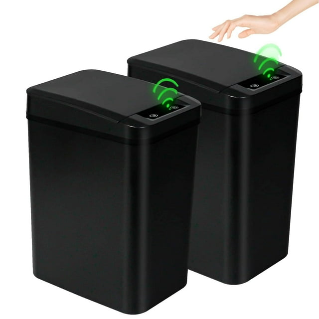 2 Pcs 12L Cubo De Basura Automático Con Sensor - Bote de Basura Inteligente con Tapa Eléctrica, USB Rechargeable Cubo de Basura Inteligente Sin Contacto para Cocina, Oficina, Sala (Negro)