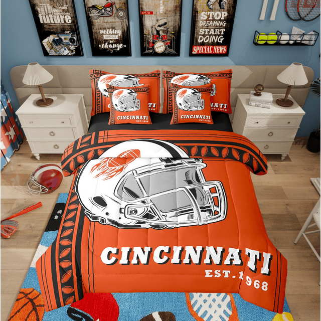 Erosebridal Teens Ball Sport Bed in a Bag Queen size, Retro Rugby Bed Set, American Football Decor, Reversible
