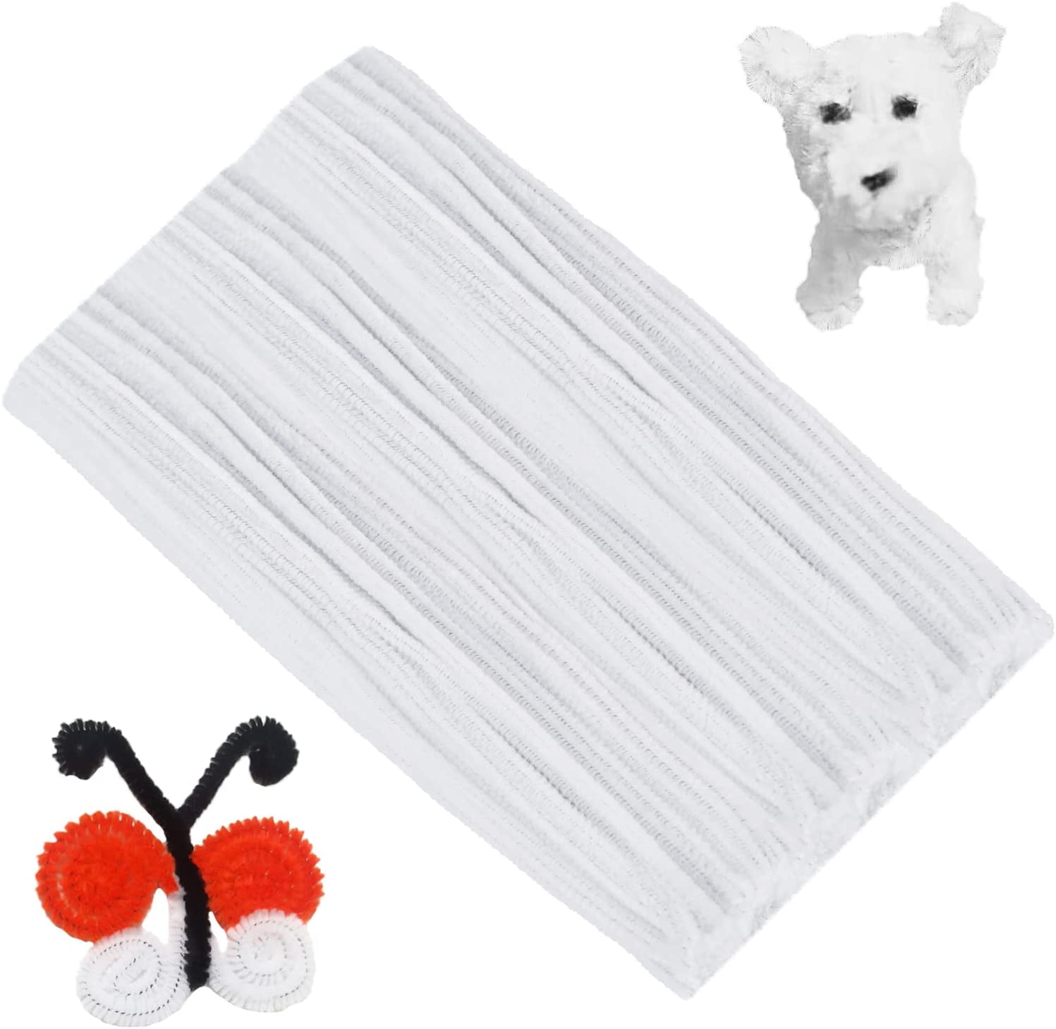Menkey 400pcs White Pipe Cleaners Craft, Long Chenille Stems Bulk for DIY (6mm x 12 inch)