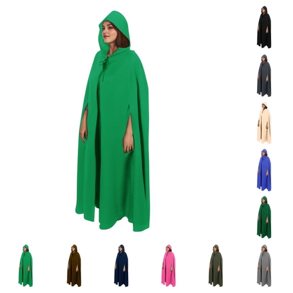 SAWOBUUN Adult Renaissance Medieval Hooded Cloak Winter Warm Long Cape with Arm Holes for Halloween Party