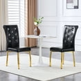 thumbnail image 6 of Set of 2 Black PU Retro Alligator Upholstered Dining Chairs with Crystal Tufted Back and Gold Metal Legs for Dining Room Kitchen, 6 of 9