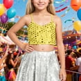thumbnail image 2 of Ticikt Girls Sequin Tank Tops Kids Sleeveless Spaghetti Strap Crop Cami Camisole Sparkly Dance Blouse,Color:Yellow, 2 of 4