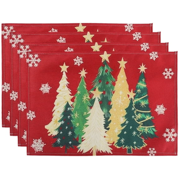 DIYMAG 4 Pcs Christmas Placemats, 12x18 Inch Seasonal Red Christmas Table Mats for Party Kitchen Dining Decoration-Xmas Trees Snowflakes Winter(Red)