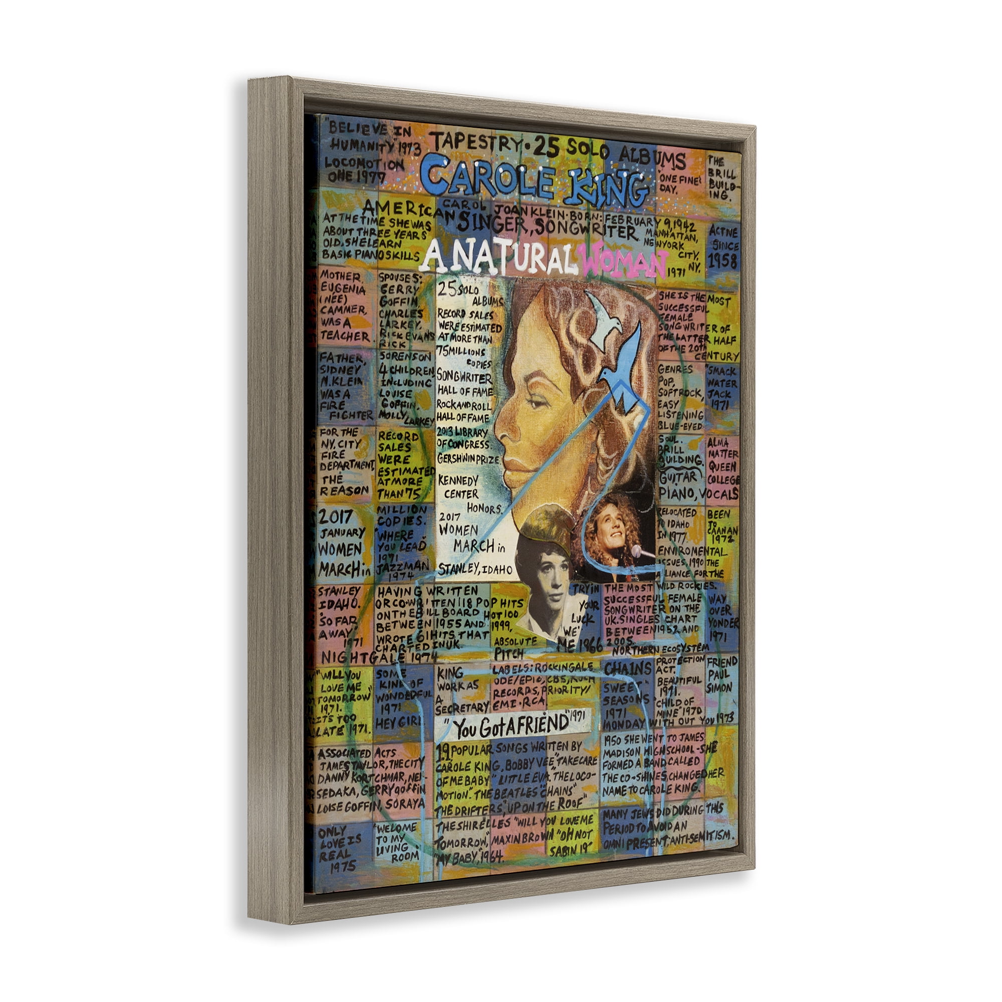 Stupell Industries Carole King Collage People Drawing Brown Floater Framed Canvas Art Print Wall Art, 17 x 21