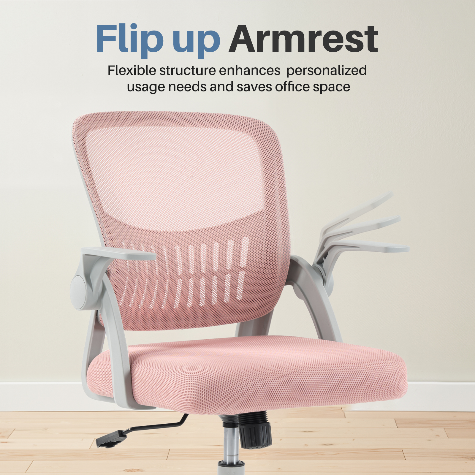 EDX Desk Chair with Ergonomic Lumbar Support, Flip-Up Armrests & Removable Footrest - 250lbs Capacity, Suitable for Home, Office, Bedroom, Pink