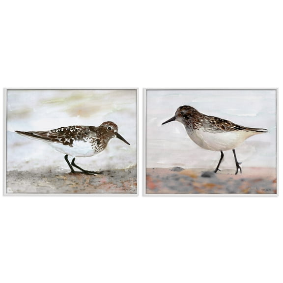 Stupell Industries Sandpipers on Coast Nautical Beach Animals & Insects Painting White Framed Art Print Wall Art, 14 x 11, Set of 2