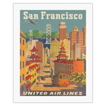 San Francisco California - Cable Car in Chinatown - United Air Lines - Vintage Airline Travel Poster by Joseph Fehér c.1950s - Fine Art Rolled Canvas Print 20in x 26in