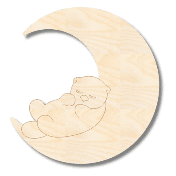 Unfinished Wood Etched Sleeping Otter on Moon Shape | Paint By Line Crafts 18" / 1/4"
