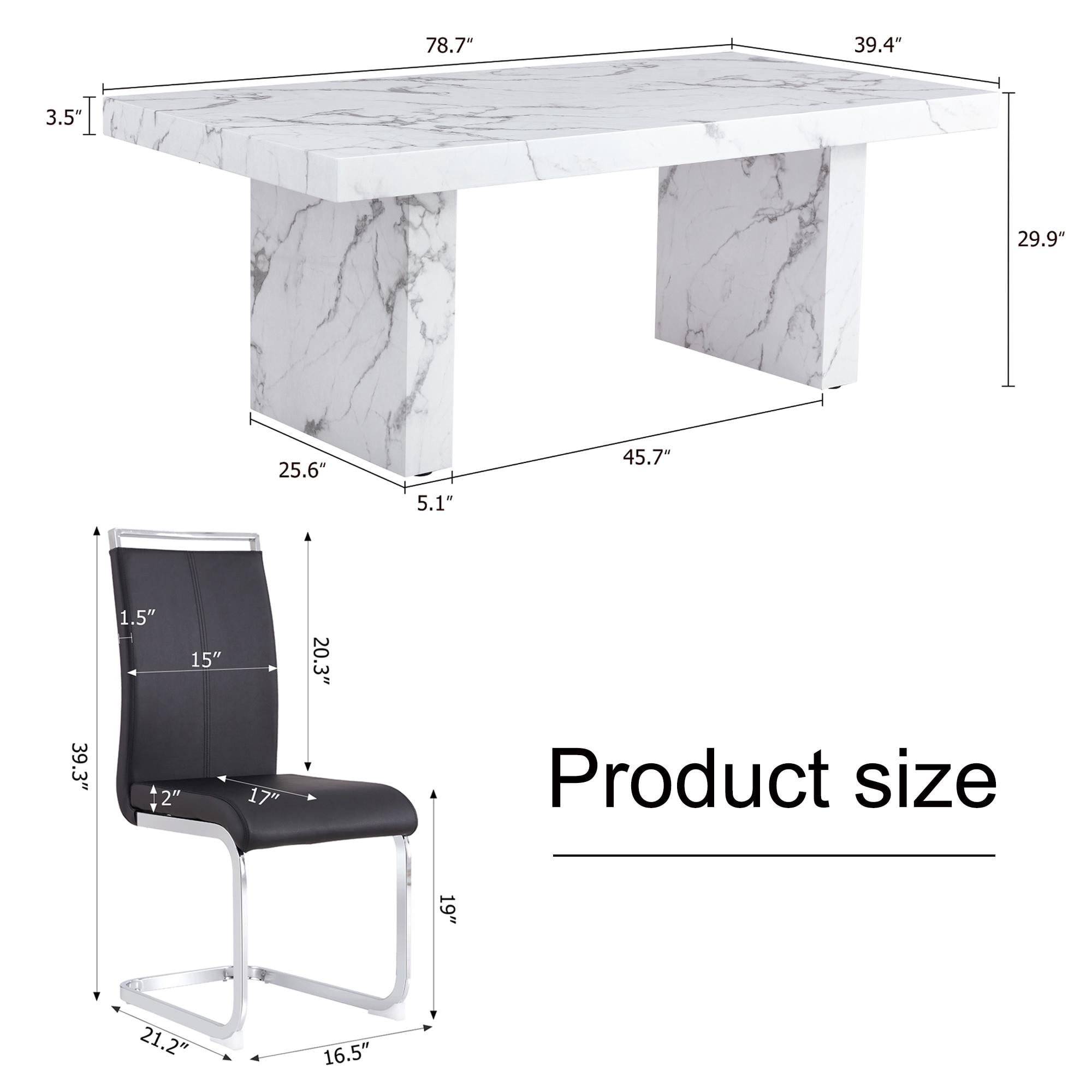 79" Modern Marble Dining Room Table Sets for 6,7 Piece Kitchen Dining Table and Chairs Set- Gather in Style and Comfort