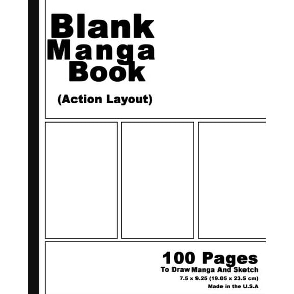 Pre-Owned Blank Manga Book: White Cover,7.5 x 9.25, 100 Pages, Manga Action Pages,For drawing your own comics, idea and design sketchbook,for artists of all levels