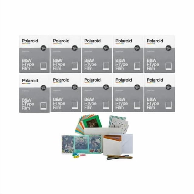 Película Polaroid en blanco y negro para cámaras i-Type (paquete de 10) +accesorios