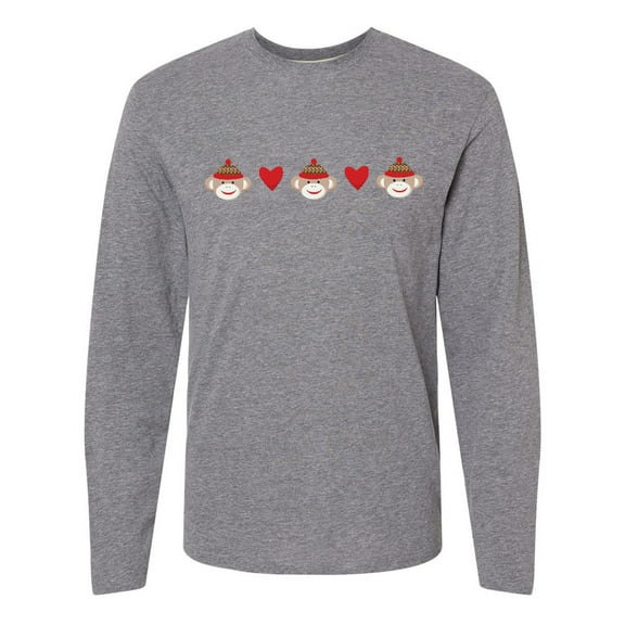 Inktastic Sock Monkey Heart Border Long Sleeve T-Shirt