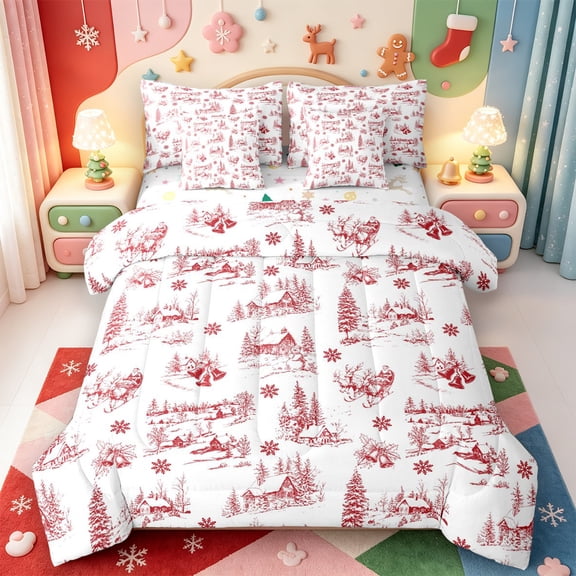 Manfei Cute Snowman 7-Piece Twin Bedding,Happy Christmas Bedding Comforter Set,Xmas Reversible