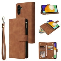Dteck for Samsung Galaxy A13 5G Case Wallet with Zipper Pocket, Galaxy A13 5G Leather Case, PU Leather Card Holder Folio Flip Cover with Wrist Strap for Samsung Galaxy A13 5G,Brown