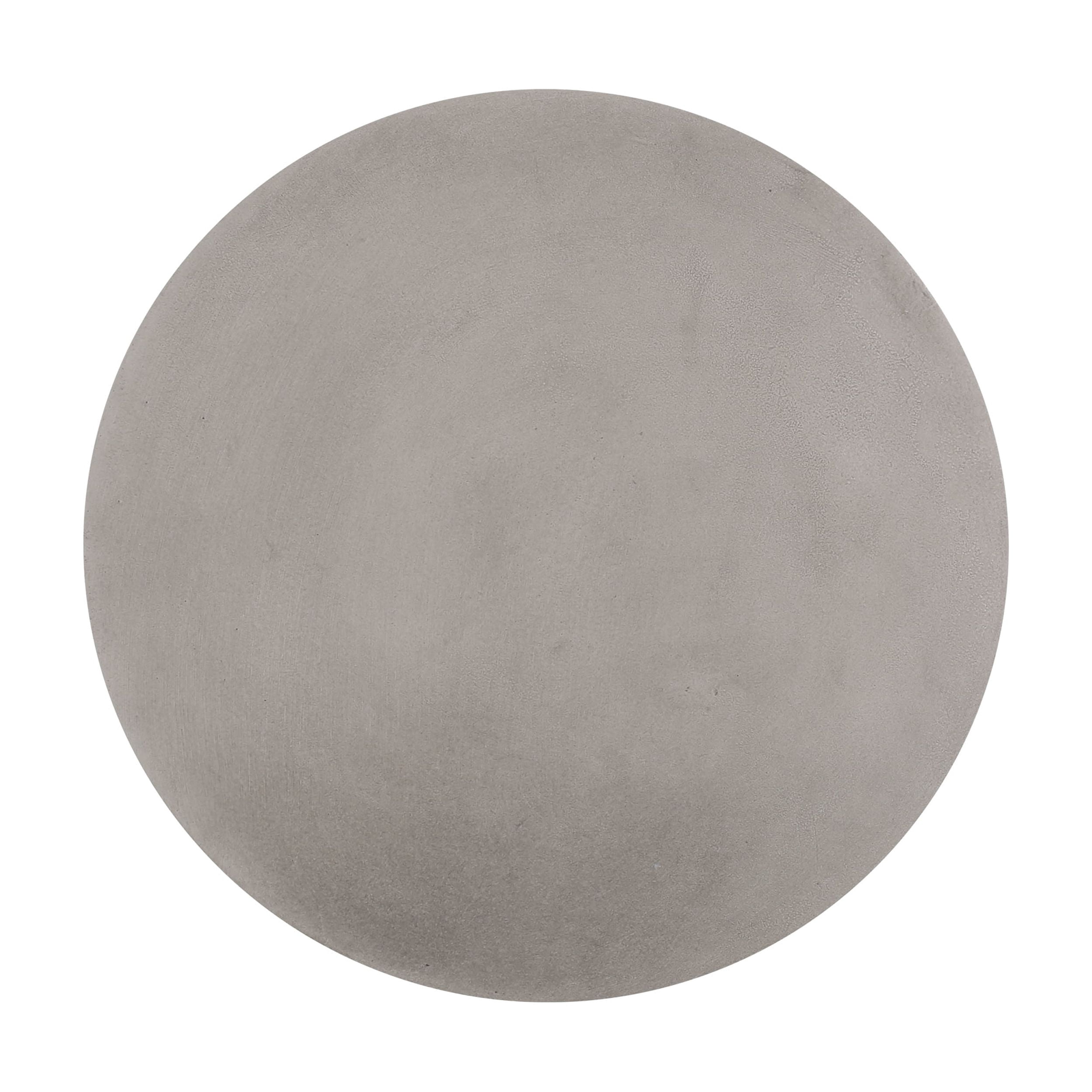 Outdoor Round End Table, Lightweight Concrete with Basket Weave Pattern for Patio Garden, White