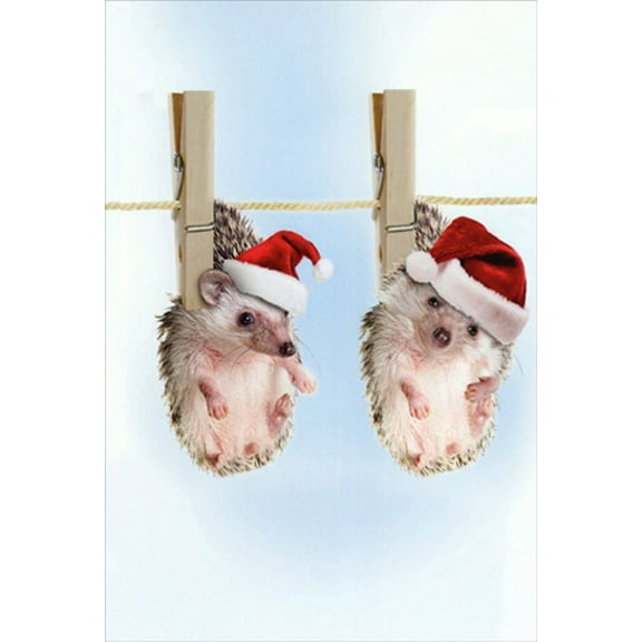 Nobleworks Hedgehogs Clothespin Cute Christmas Card (1 card/1 envelope)
