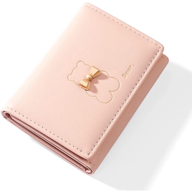 Cartera pequeña Sincero con Estampado de oso lindo rosa, billetera con tres pliegues, tarjetero, bolsillo para efectivo