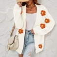 thumbnail image 4 of Ahdbta Women's Cardigan Sweaters Open Front Long Sleeve Cable Knitted Coats Flower Decor Loose Fitted Y2K Sweaters Jackets, 4 of 5