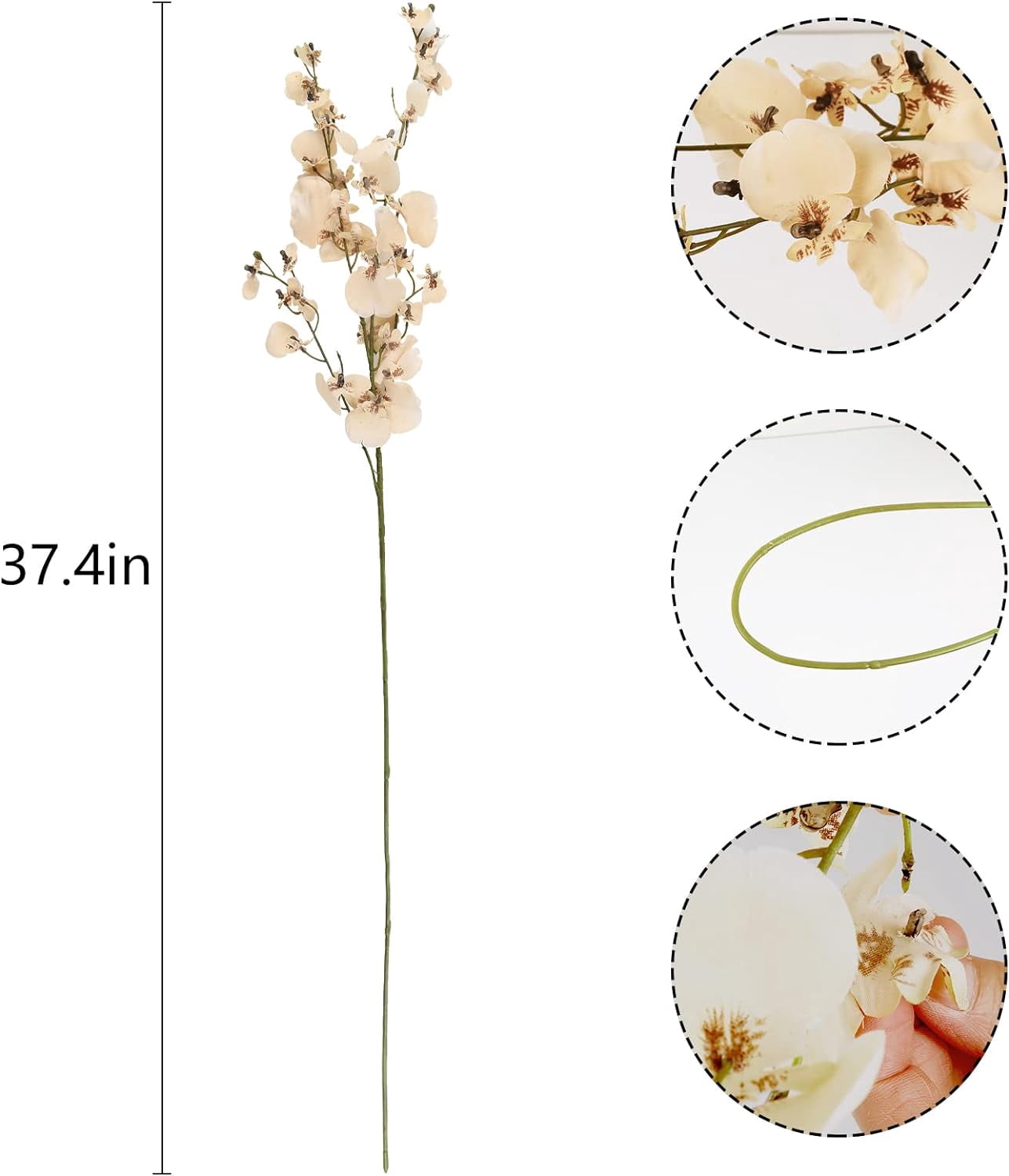 Artificial Orchids Silk Flowers,10 PCS (Each 37'') White Orchids Artificial Flowers Fake Orchid Long Stem Artificial Flowers Fake Silk Flowers for Indoor Outdoor Wedding Home Office Decoration(White)