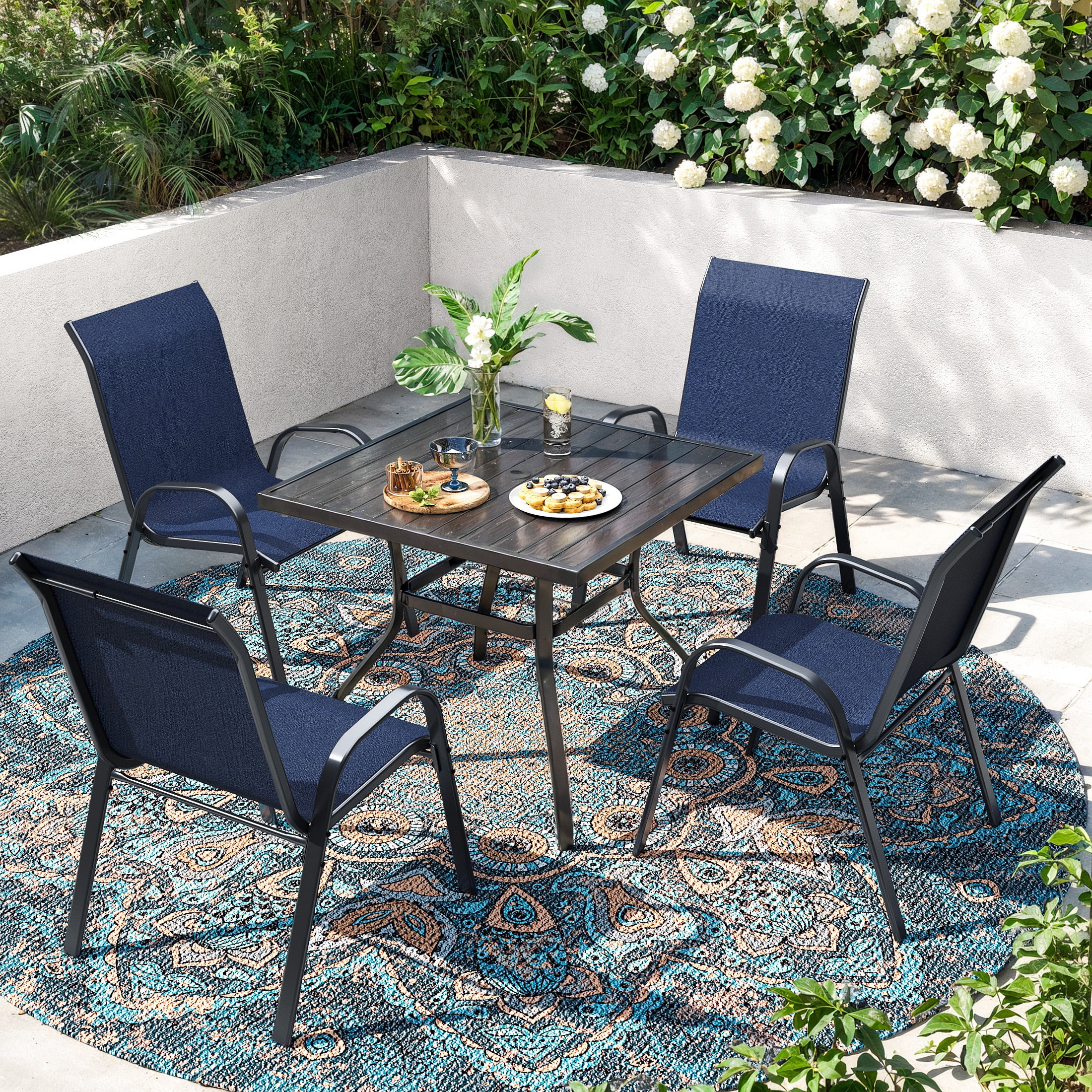 UDPATIO Patio Chairs Set of 2, Outdoor Dining Chairs High Back with All Weather Breathable Textilene, Metal Frame for Lawn Garden Backyard Deck, Blue