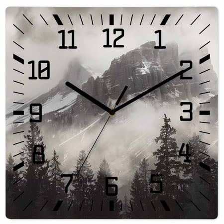 National Parks Wooden Wall Clock Silent Non Ticking, Canadian Smokey Mountain Cliff Idyllic Square Wall Clocks Battery Operated, Decor Clock for Home Office, Living Room, Kitchen, 10 Inch