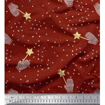 Soimoi Red Cotton Voile Fabric Musical Symbol & Star Print Sewing Fabric Yard 42 Inch Wide