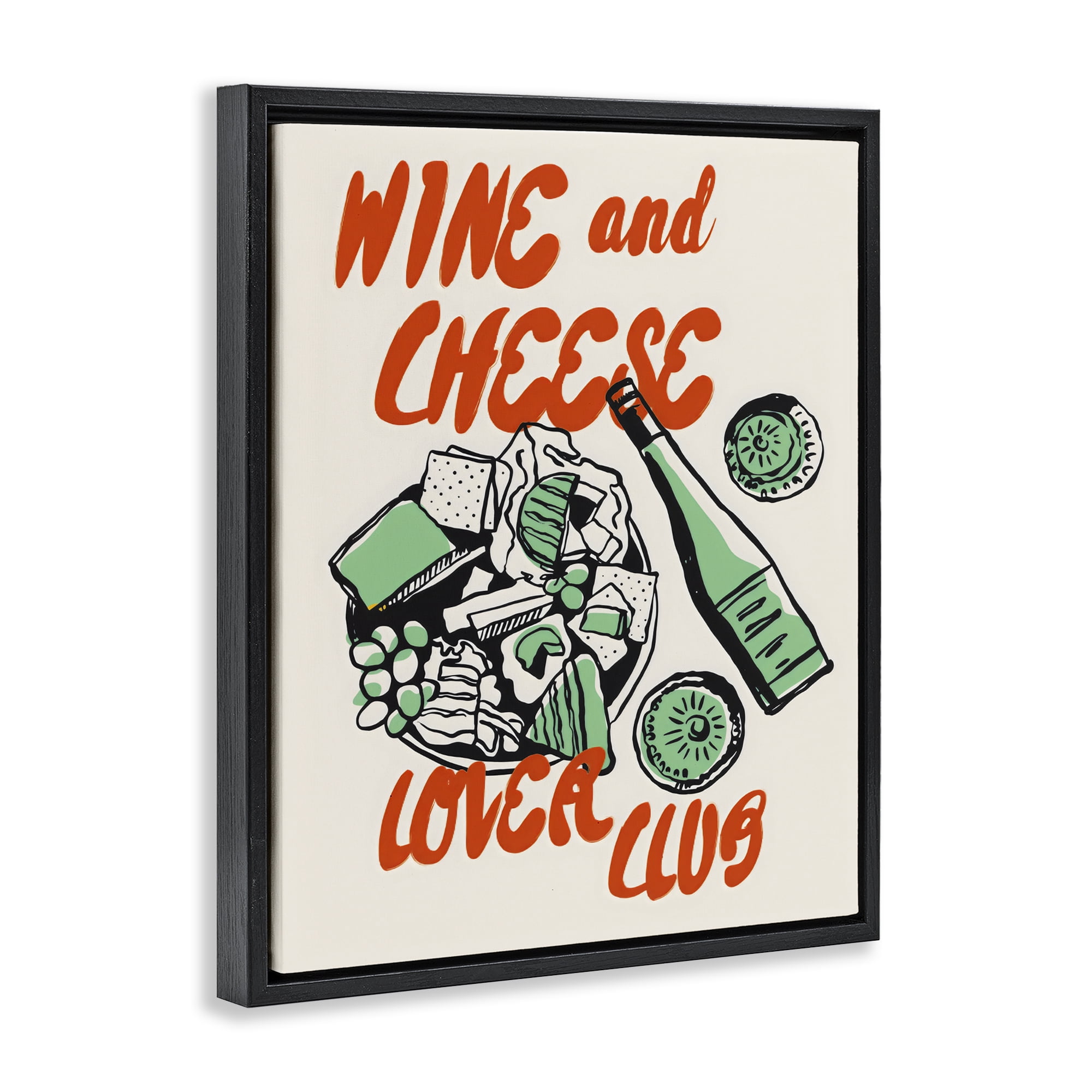 Stupell Industries Wine & Cheese Lover Club Black Framed Floater Canvas Wall Art, design by The Prints Vibe