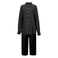 thumbnail image 4 of Two Piece Sets For Women Summer Long Sleeve Button Up Collared Shirt And Drawstring Capris Outfits Fall Winter Loungewear Black 1 Xxl, 4 of 5