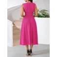 thumbnail image 2 of Hot Pink Sleeveless V-Neck Midi Dress With Pleated Skirt And Woven Texture For Women, 2 of 6