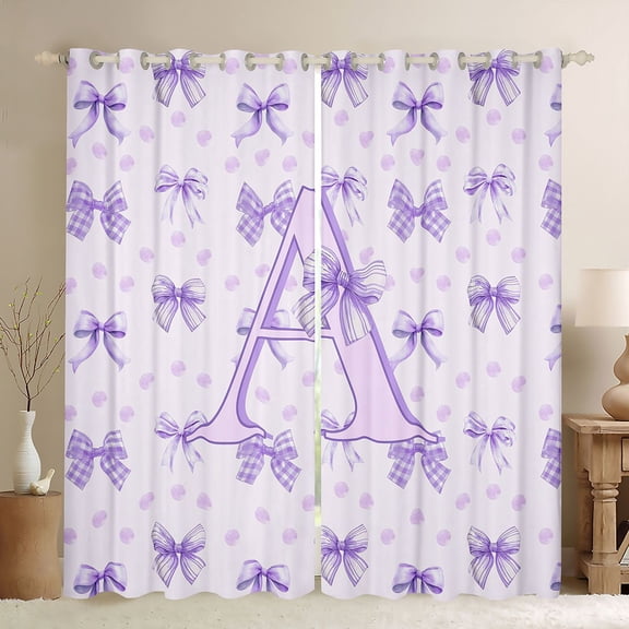Erosebridal Ribbon Bow Black Out Curtains For Girls,Purple Letter A Initial Curtains Pack of 2 (42x63 Each)