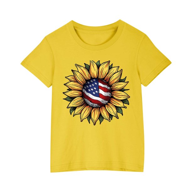 Vestido Corto de Verano Niños Niños Niñas Camiseta de Algodón Cuello Redondo Lindo Día de la Independencia Imprimir Top