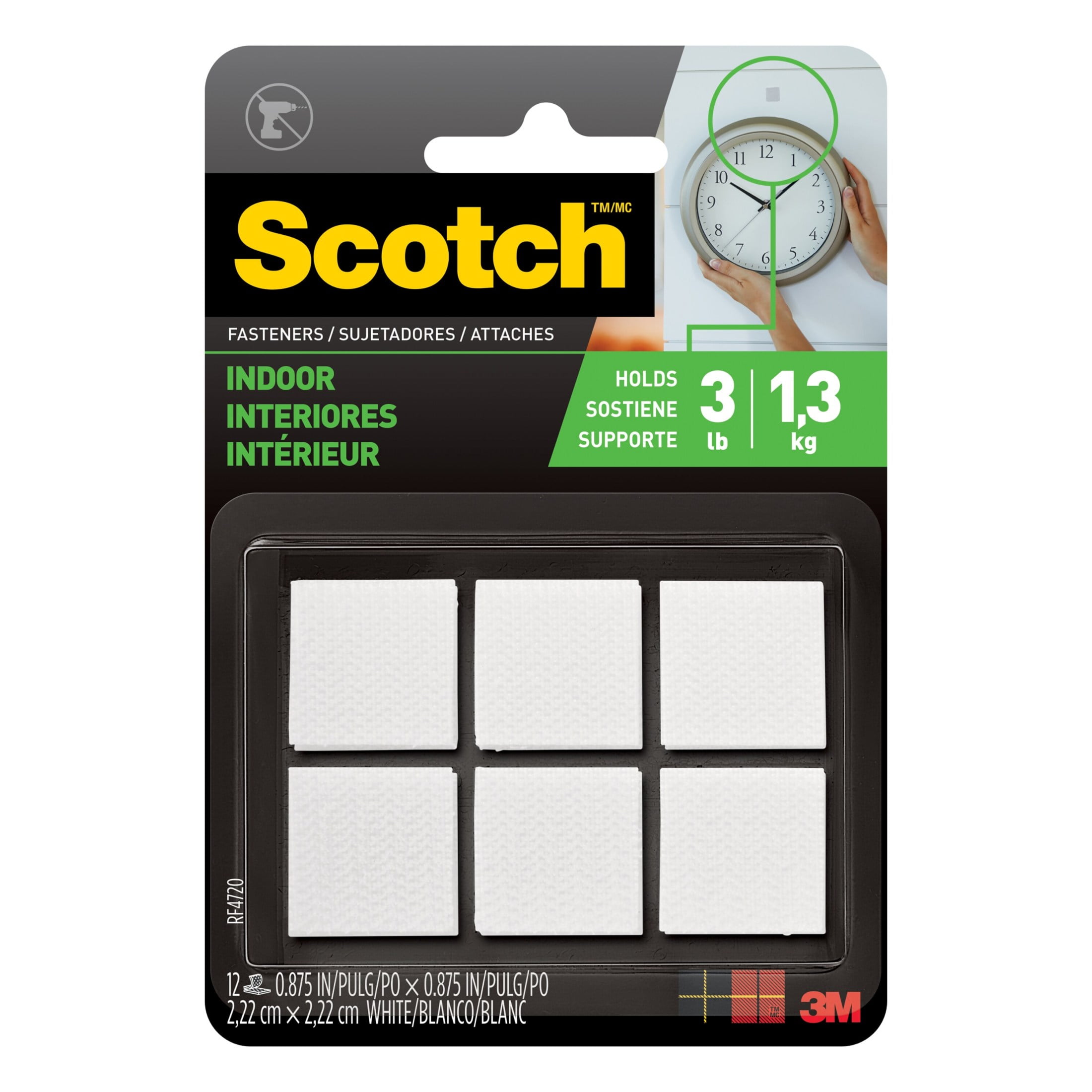 (2 pack) Scotch White Hook & Loop Fasteners, Indoor, Holds 3 lbs, 7/8 in x 7/8 in, 12 Count