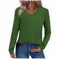 thumbnail image 2 of SYMOID Womens Green Long Sleeve V Neck Raglan Top - 95% Polyester 5% Spandex Stretch, Relaxed Fit Casual Everyday Layering Shirt, Budget-Friendly for Walmart,Size XL, 2 of 7