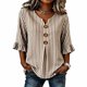 thumbnail image 2 of Neewe Striped Shirts for Women Button 3/4 Sleeve Tops Round Neck Button Blouses Dressy Daily Outfits, 2 of 5
