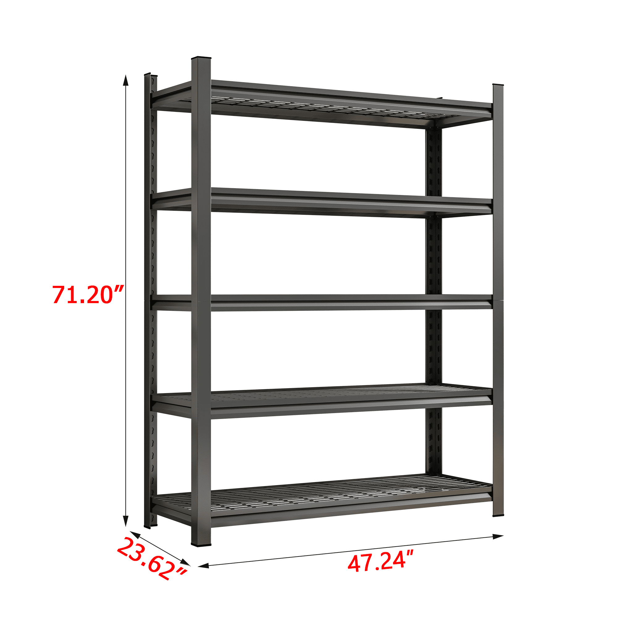 Garage Five Story Shelf, Adjustable Metal Shelf, Black, Requires Assembly, 71.2 in H x 47.24 in L x 23.62 in D