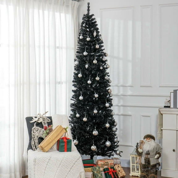 Resenkos 8ft Slim Artificial Pencil Christmas Tree - Stand & 1168 Tips, for Indoor Holiday Party/Home Decor, Black