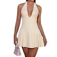 thumbnail image 3 of Women'S Halter-Bow Tie Deep V Neck Sleeveless Backless Mini Dress A Line Flowy Club Cocktail Prom Dress Apricot L, 3 of 9