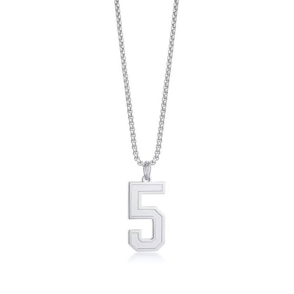 HIJONES Number Necklace for Women Men White Athletes Number Stainless Steel Chain 0-9 Number Charm Pendant Personalized Sports Jewelry 5