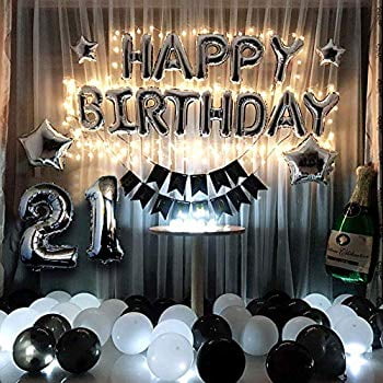 FOIL BALLOON  TABLE DECORATION DISPLAY AGE 21 21ST BIRTHDAY SILVER & BLACK 