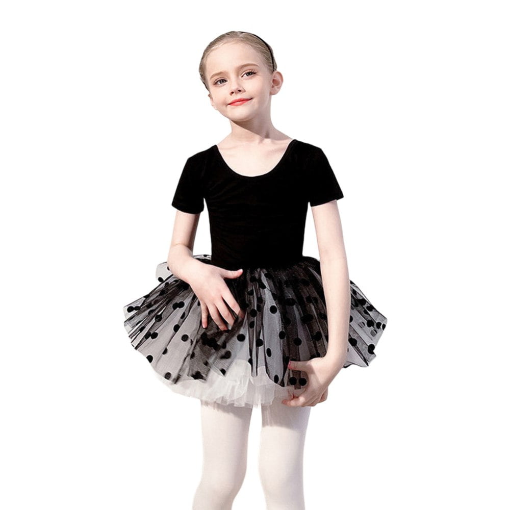New Kids Girls Red Black Long Short Sleeve Ballet Dress Dance tutu Chiffon Skirt 