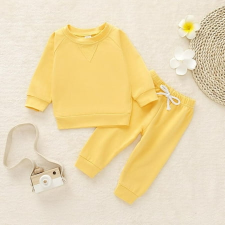 

Clearance Autumn Children Homesuit Casual Solid Color Sweater tops+Trousers 2Pcs Clothes Set Baby Kids Outfit 6M-4Y