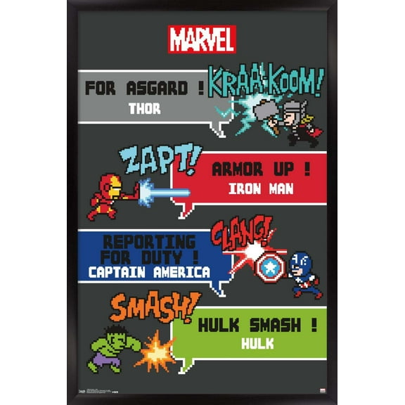 Marvel Comics - Avengers - 8 Bit Wall Poster, 14.725" x 22.375", Framed