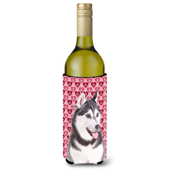 Hearts Love and Valentines Day Alaskan Malamute Wine Bottle Hugger